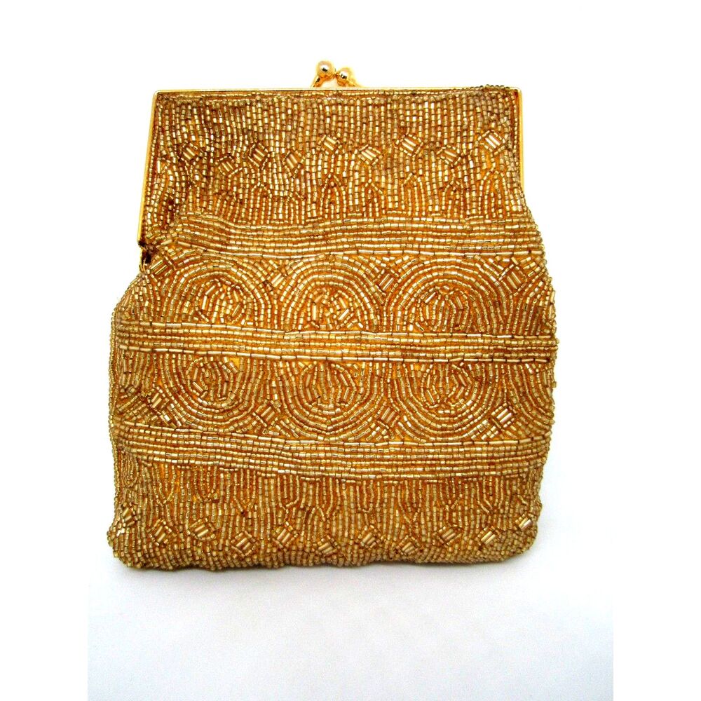 Hillard & Hanson Vintage bag pouch evening purse beaded art nouveau design